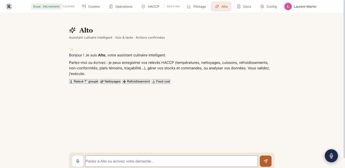 Alto, assistant culinaire IA — RestoSuite