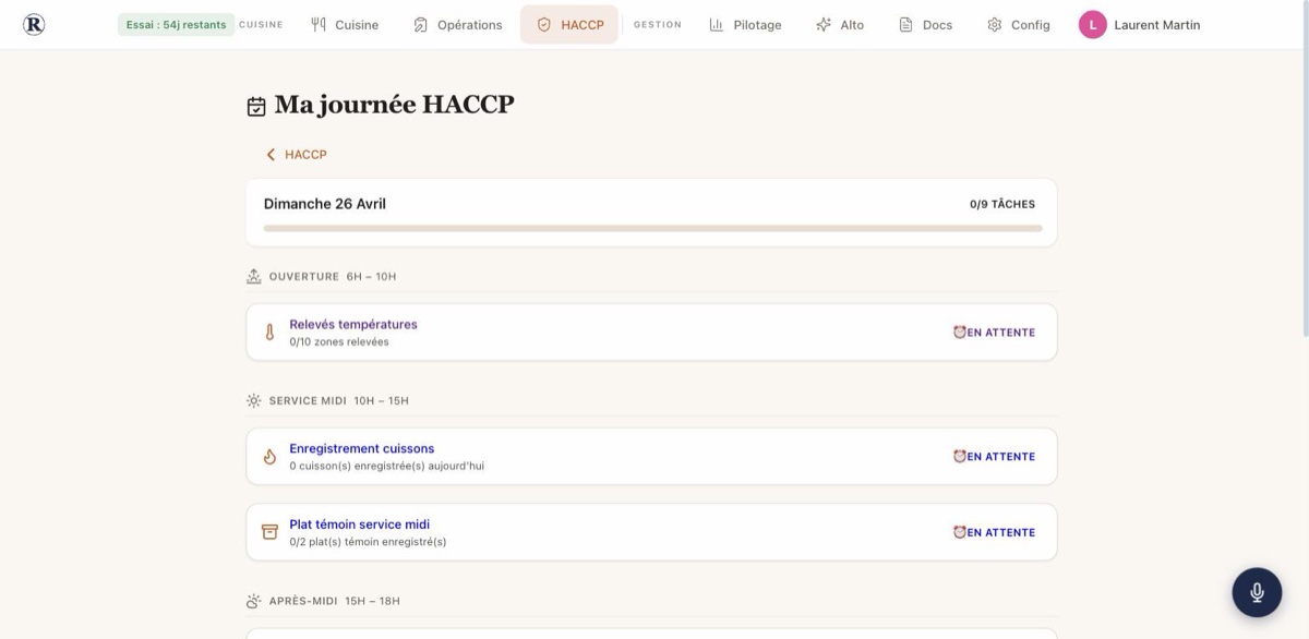 Ma journée HACCP — RestoSuite